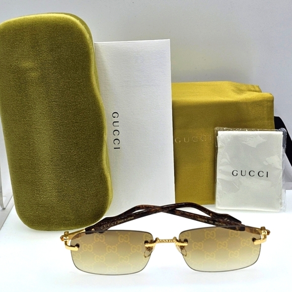 GUCCI UNISEX GG1221S 004 GUCCI RIMLESS GG LOGO ON LENS SUNGLASSES - Picture 1 of 16